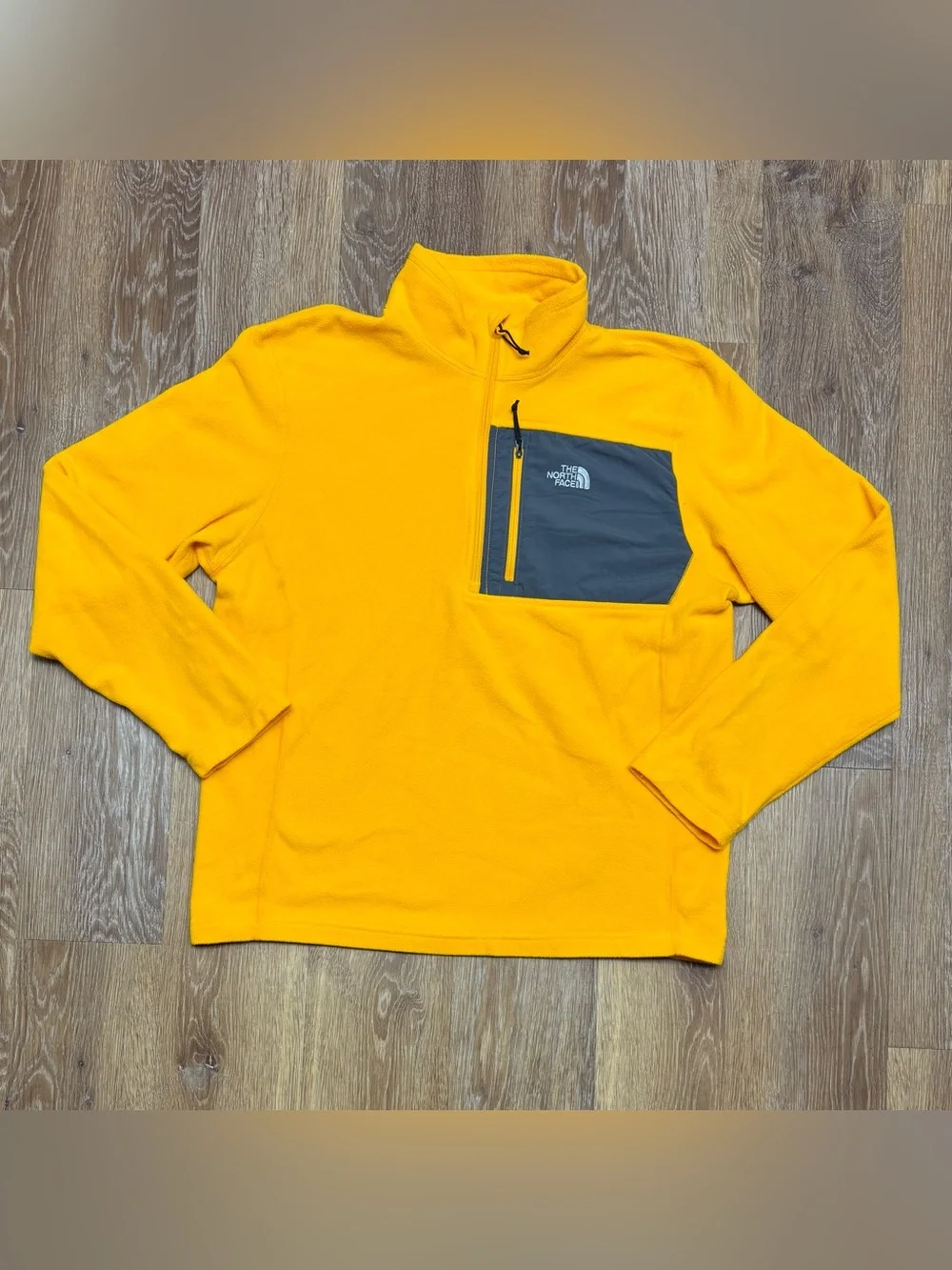 The North Face Men’s Yellow Fleece Zip Pullover with Gray Chest Pocket